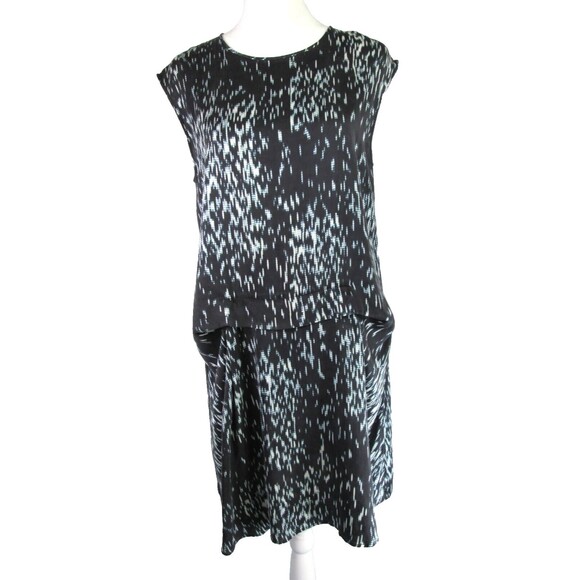 THEORY Black White Blue Abstract Dress 4 (8) Knee Length Silk Blend R178 - Picture 1 of 11